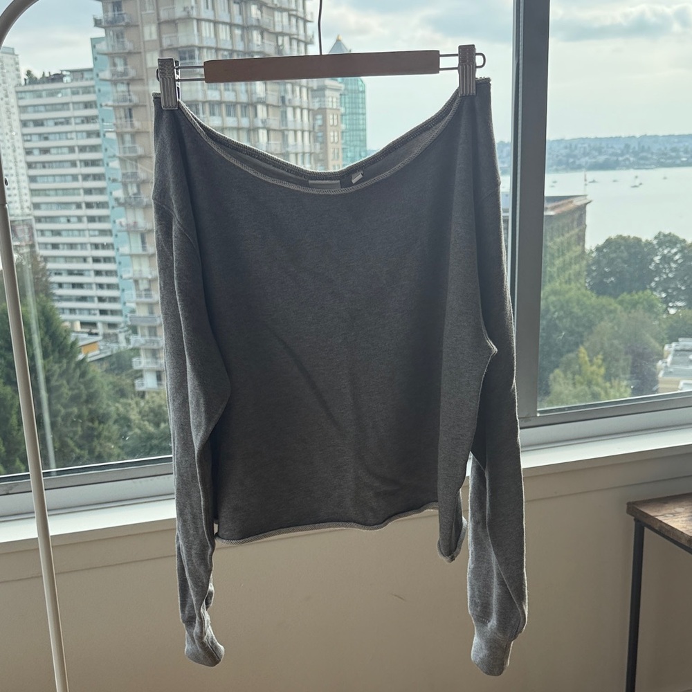 Aritzia Gray Off-the-Shoulder Sweater